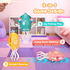 Vodolo octopus with fishing rod invites interactive fishing games for little explorers