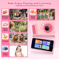 VOGBY AI Kids Camera pink memory card included, 32GB storage ready to use