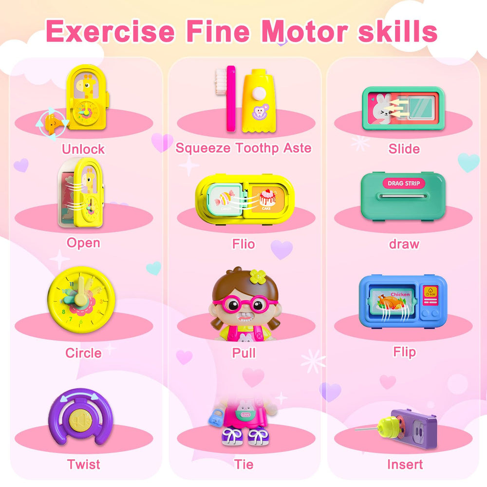 VOILBTOY Busy Board offers fine motor activities and hand-eye coordination tasks.