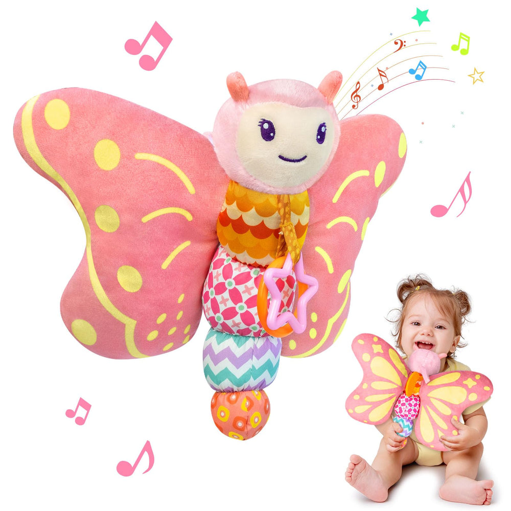 VOILBTOY butterfly head music toy engages early auditory play for babies.
