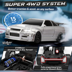 VoleRusher RC 1/43 mini drift car cones and tire sets included for practice.