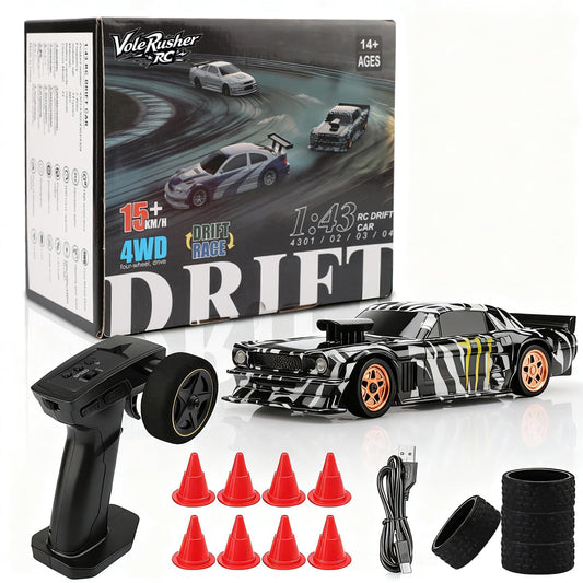 VoleRusher RC drift car front view highlights precise 2.4 GHz control for tight indoor turns.