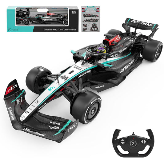 Voltz Toys Mercedes-AMG F1 W15 RC car front view shows authentic licensed design for collectors.