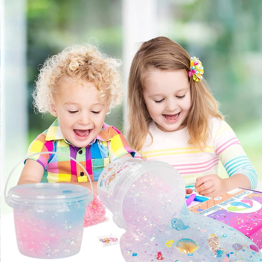 Vomkela Mermaid Slime Kit recycled jar keeps slime fresh when not in use.