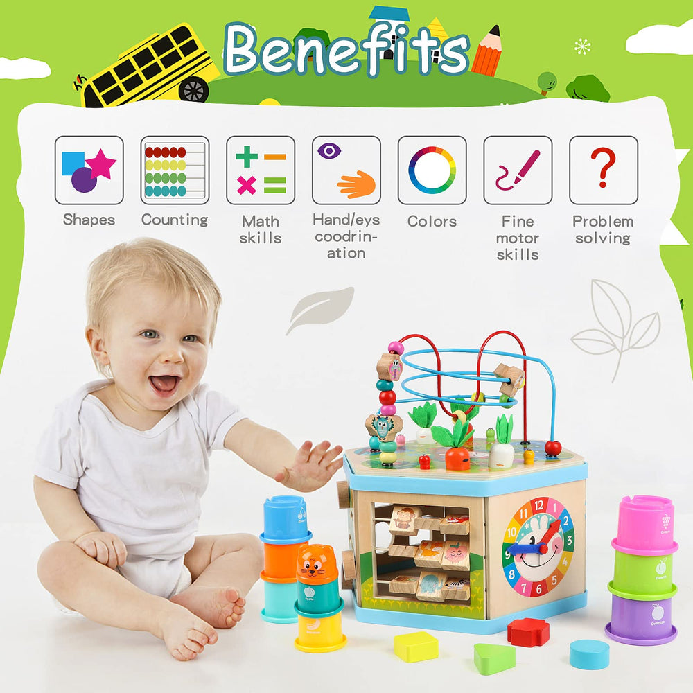 Vomocent six-sided learning cube fosters curiosity across activities.