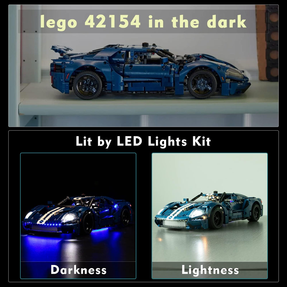 Warm glow along edges from VONADO Ford GT 42154 LED kit.