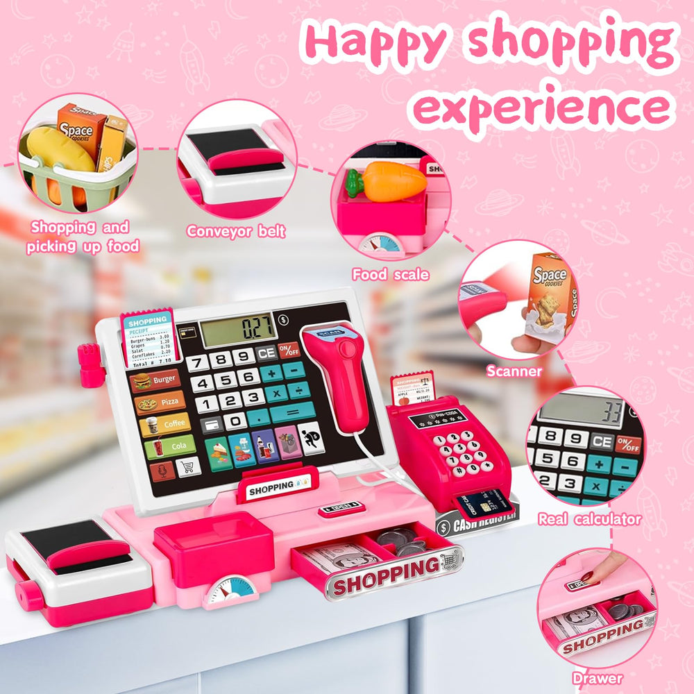 VOPOGLNE cash register playset scanner in action for pretend shopping