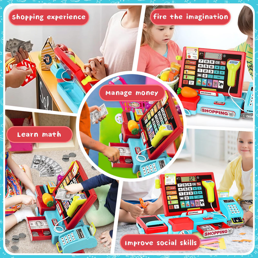 VOPOGLNE cash register toy play money aids value recognition and math practice.