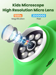 Vorth microscope offers 500x magnification for detailed close-ups like leaf veins and insect wings.