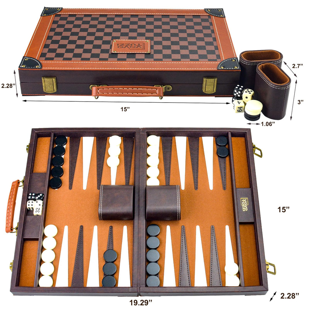 Vovotuzzi leather travel case close-up showing brown finish and stitching.