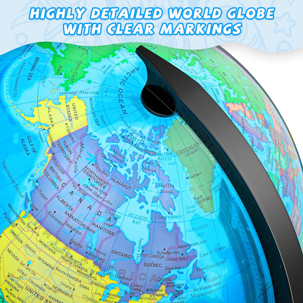 Voxelure globe features 360-degree rotating base for easy viewing from any angle.