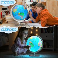 Voxelure world-map globe on a stand highlights geographic boundaries for family learning.