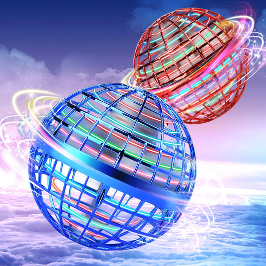Vrainito Flying Orb Ball blue front view with glow lights for immersive play