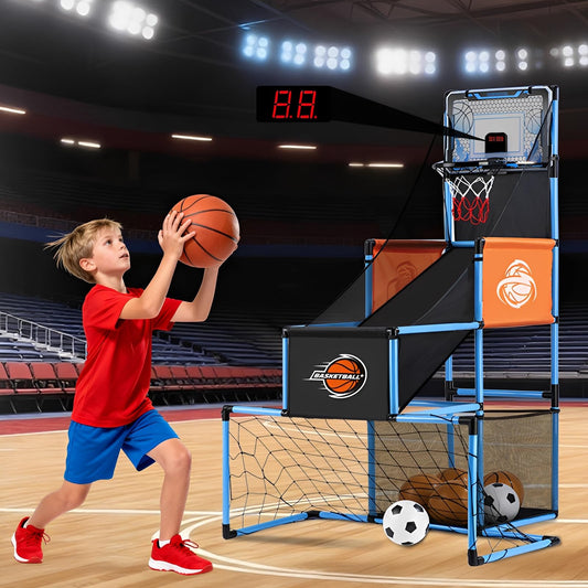 VROGTIK 2-in-1 basketball arcade in action boosts active play indoors and outdoors.