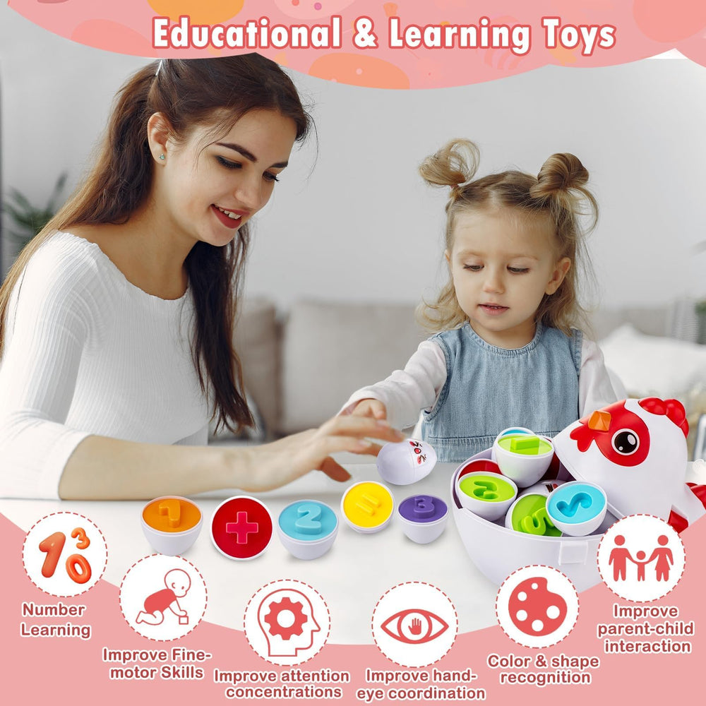 VROGTIK color and shape identification eggs support early learning through sorting.