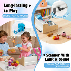 VROGTIK pretend store shopping cart helps organize items during play.