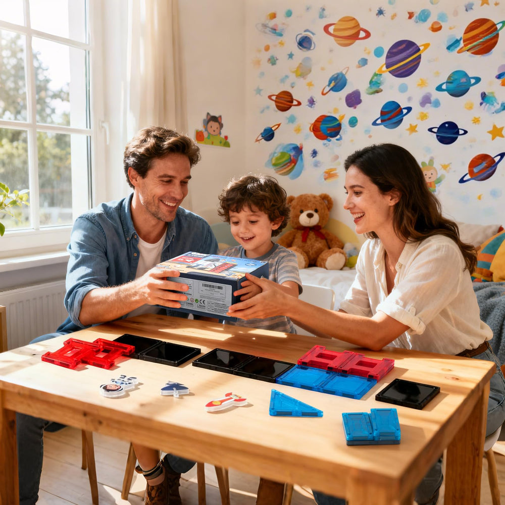 VROGTIK Space Theme Magnetic Tiles creative play scene engages kids in hands-on building