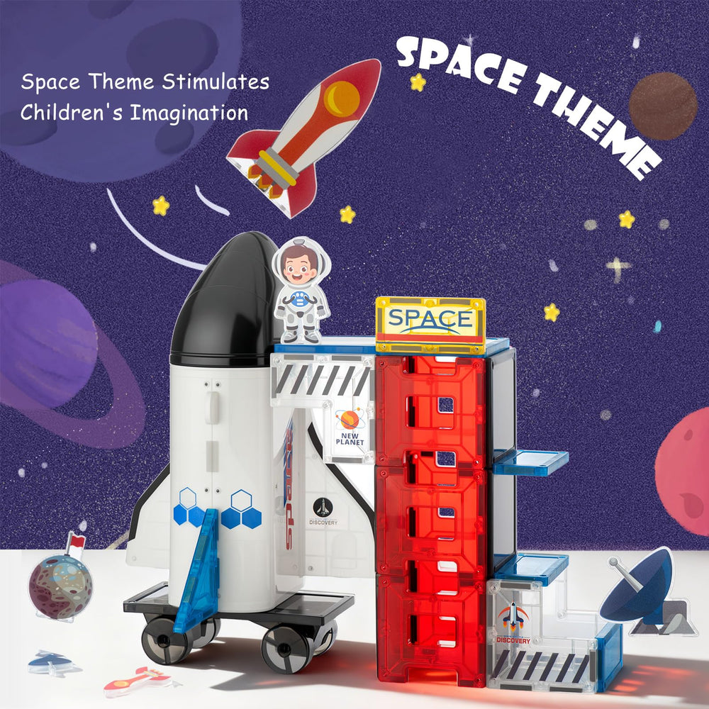 VROGTIK Space Theme Magnetic Tiles transparent panels highlight futuristic spacecraft play