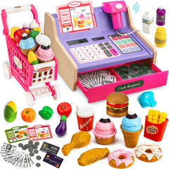 VROGTIK wooden cash register for kids with rotating buttons boosts imaginative play.