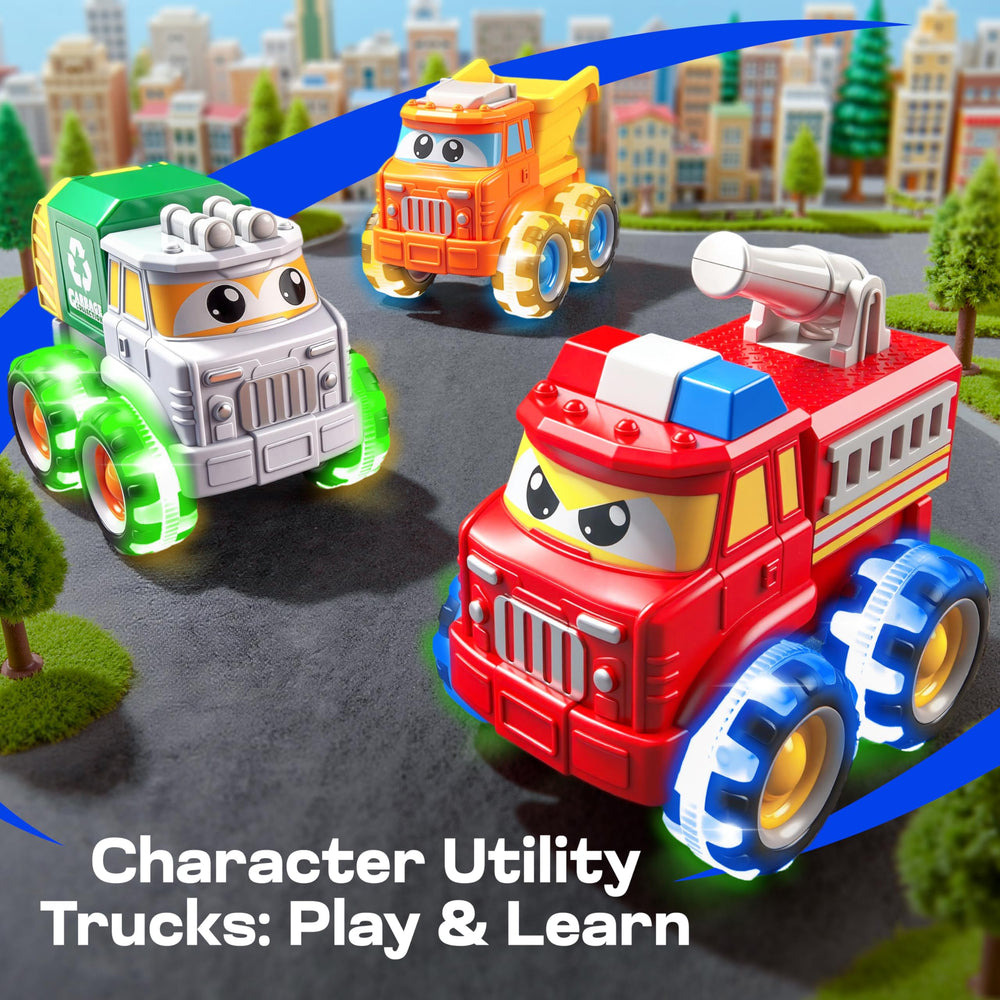Vroomix Jova GlowRover Fire Truck with LED wheels lighting up in dim settings