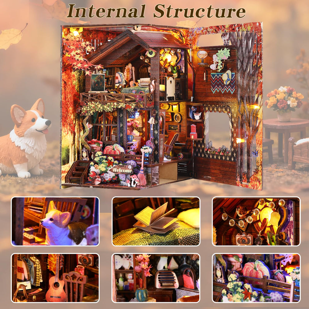 Vruelia Cozy Woodland Puzzle with LED creates warm fireplace vibes for nights in