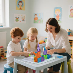 Vrythn Safe plastic tiles with rounded edges for gentle handling.