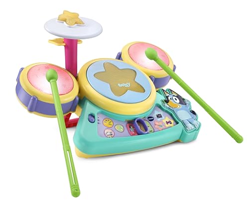 VTech Bluey Hooray Drum Set drumstick holder keeps sticks safe