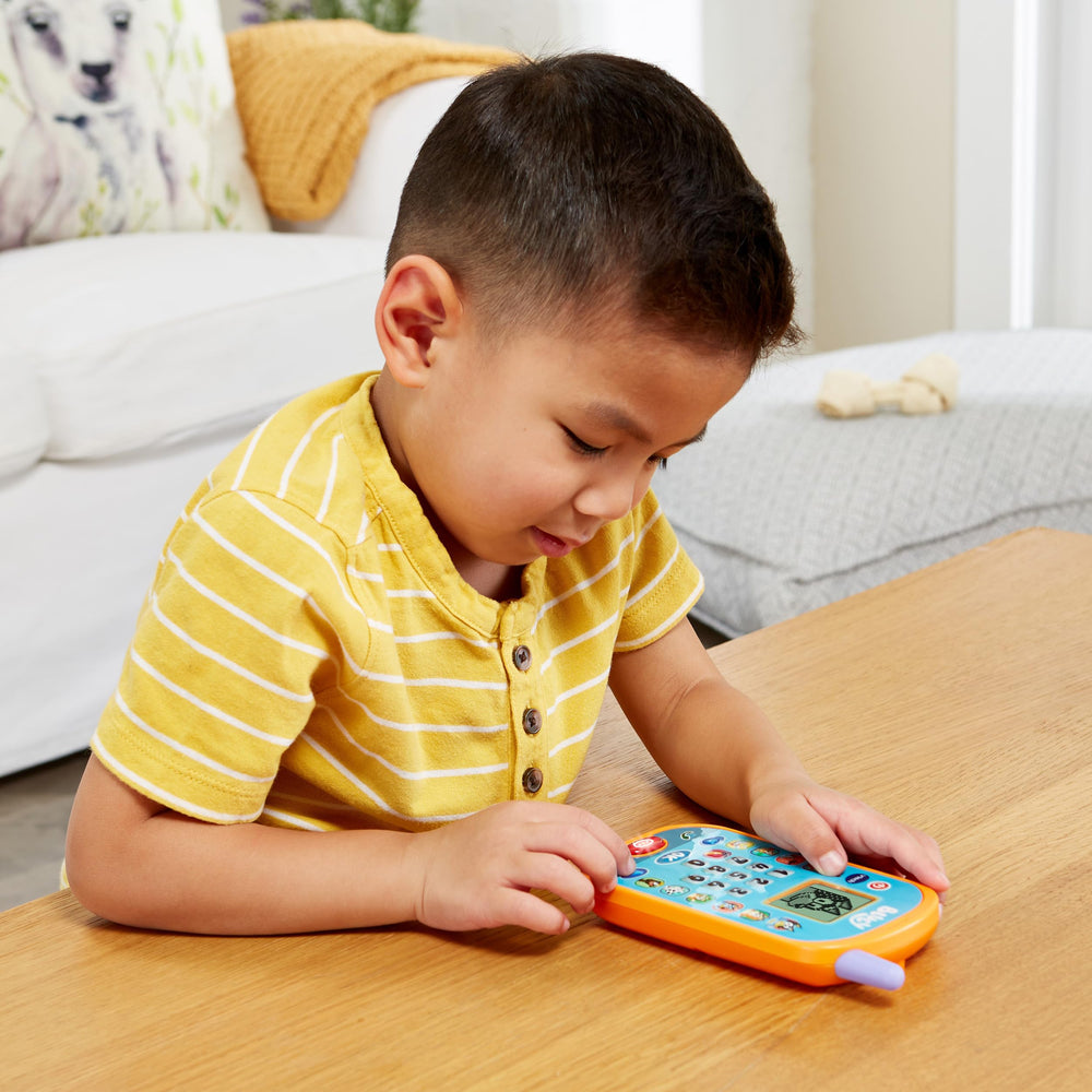 VTech Bluey Learning Mobile Phone LCD screen view highlights interactive content and audio.