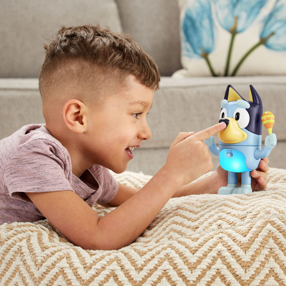 VTech Bluey Shake It Bluey belly lights flash with music for rhythm cues