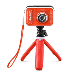 VTech KidiZoom Creator Cam red front view, kid-friendly filming setup