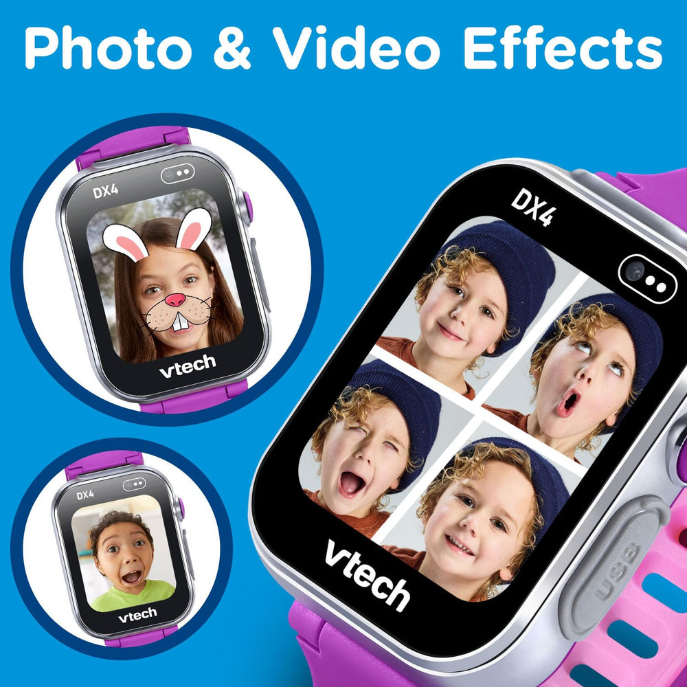 VTech KidiZoom DX4 dual cameras for photos and videos with effects.
