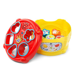 VTech Sort and Discover Drum flashing-light feature draws attention during play.