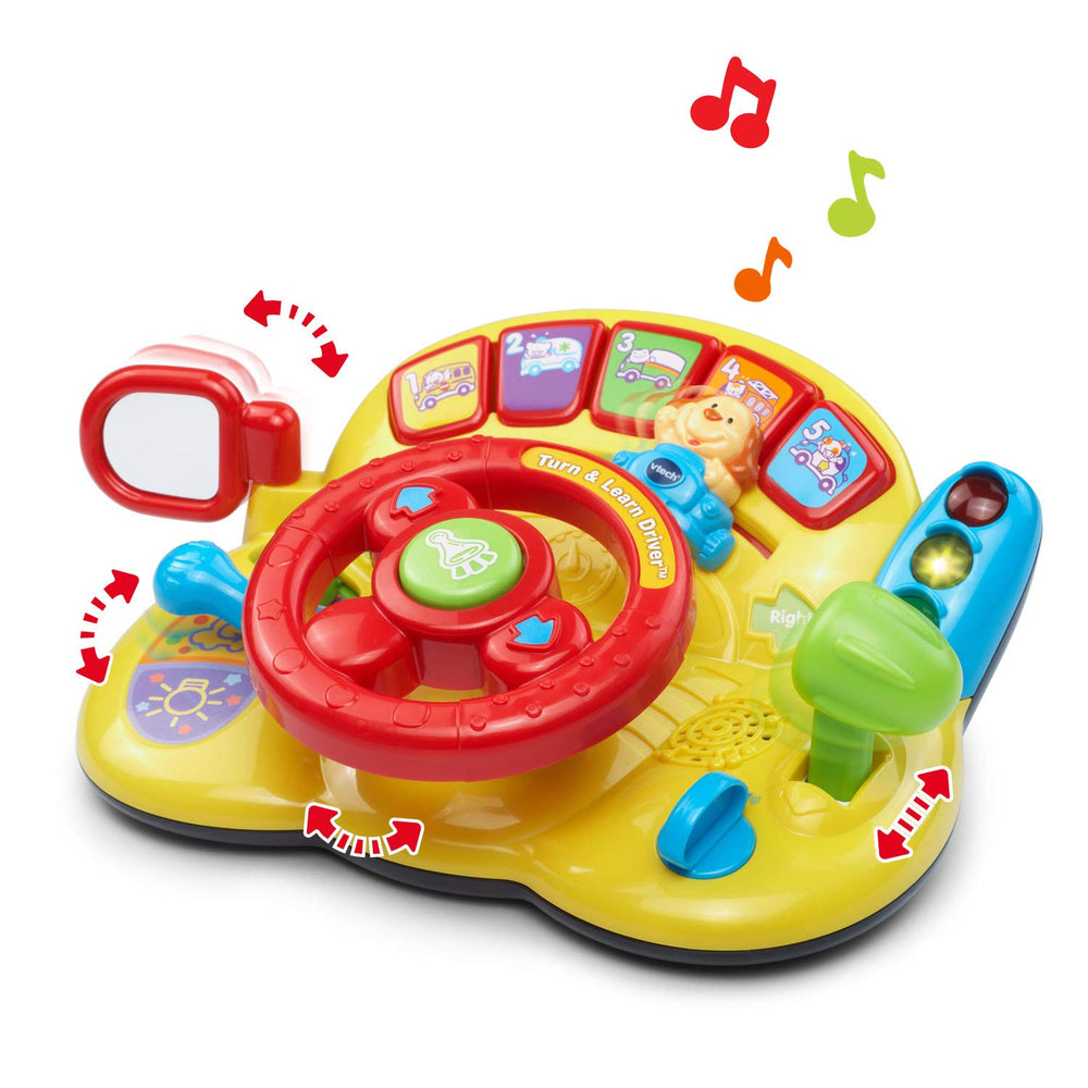 VTech Turn and Learn Driver's colorful button panel encourages exploration of animals, vehicles, and sounds.