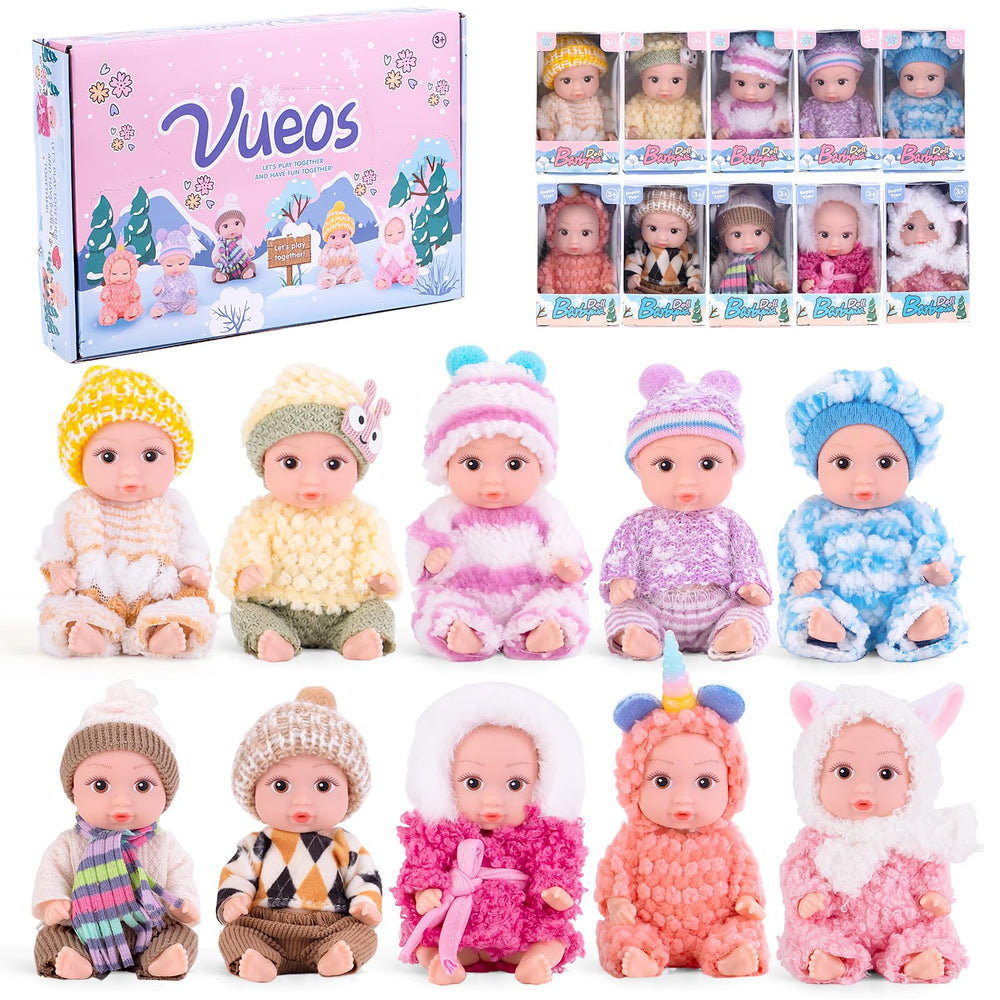 Vueos 10pcs open-eye dolls set shown together for imaginative play