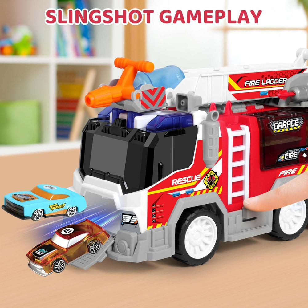 Vunrahsg fire truck with two mini extinguishers for interactive pretend rescue