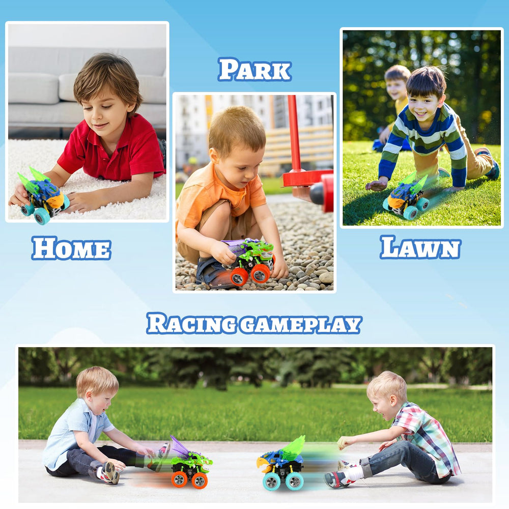 VUSUMOK 360-rotation-dino-truck: easy stunt action for active play.