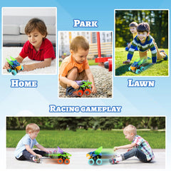 VUSUMOK 360-rotation-dino-truck: easy stunt action for active play.