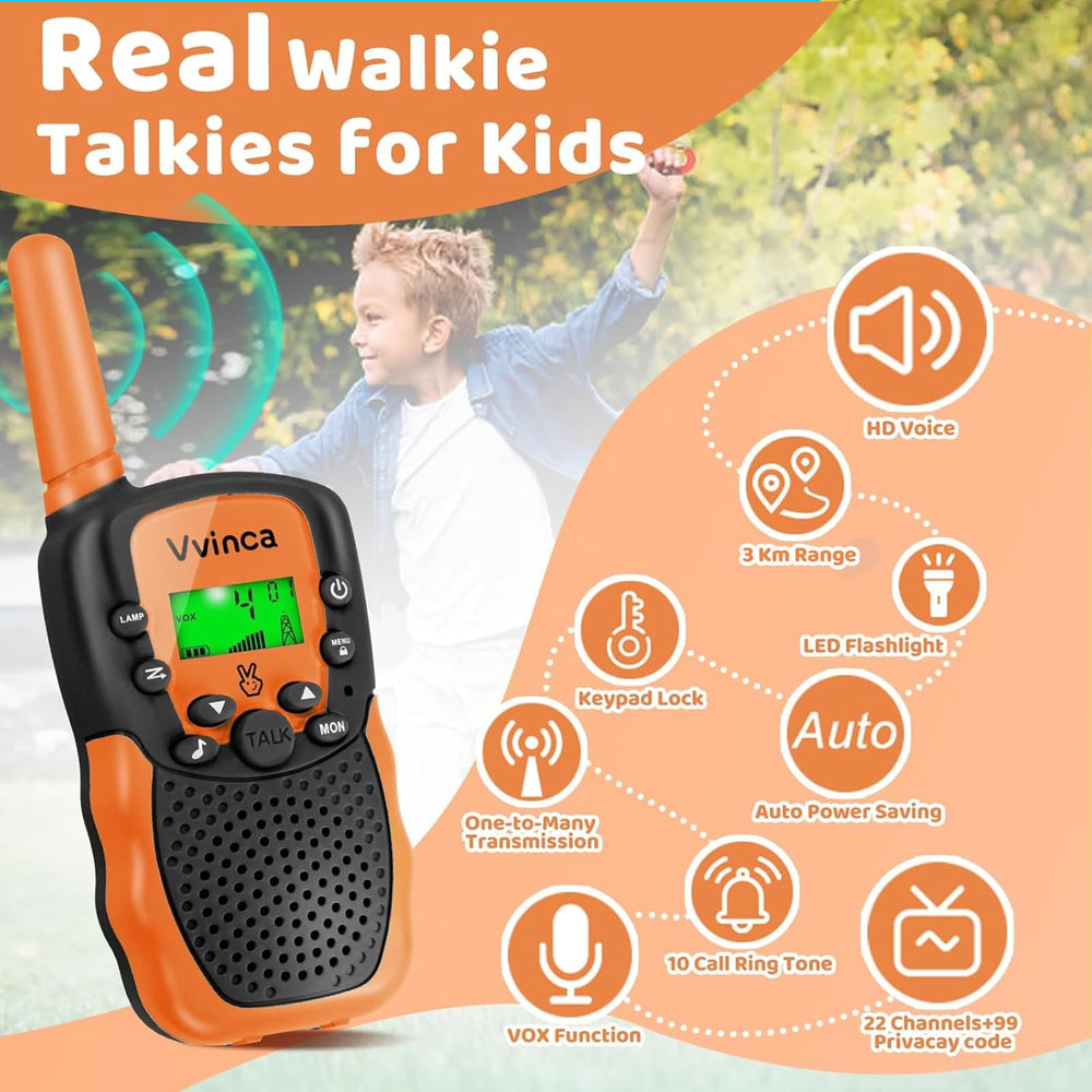 Vvinca walkie-talkies featuring 22 main channels and 99 sub-channels.