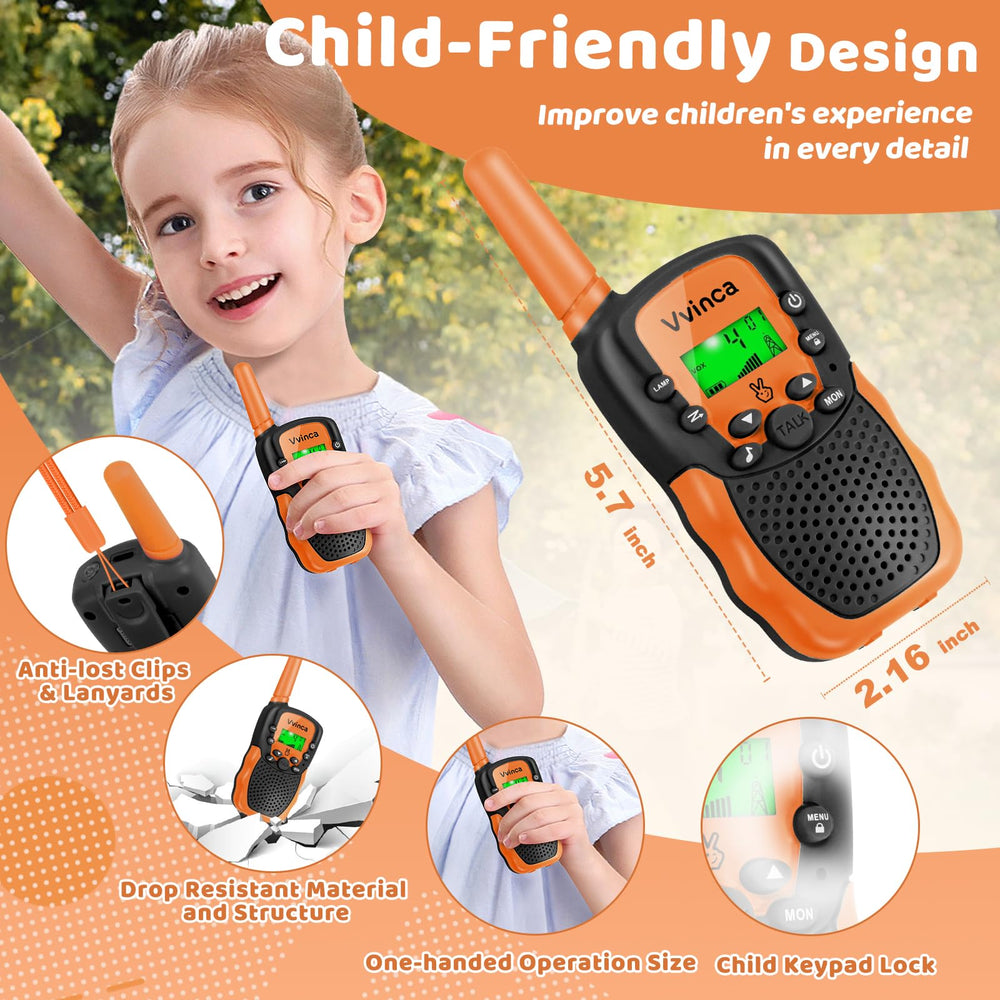Vvinca walkie-talkies include lanyards for easy outdoor carrying.