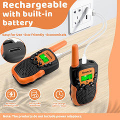 Vvinca walkie-talkies with rechargeable battery for extended playtime.