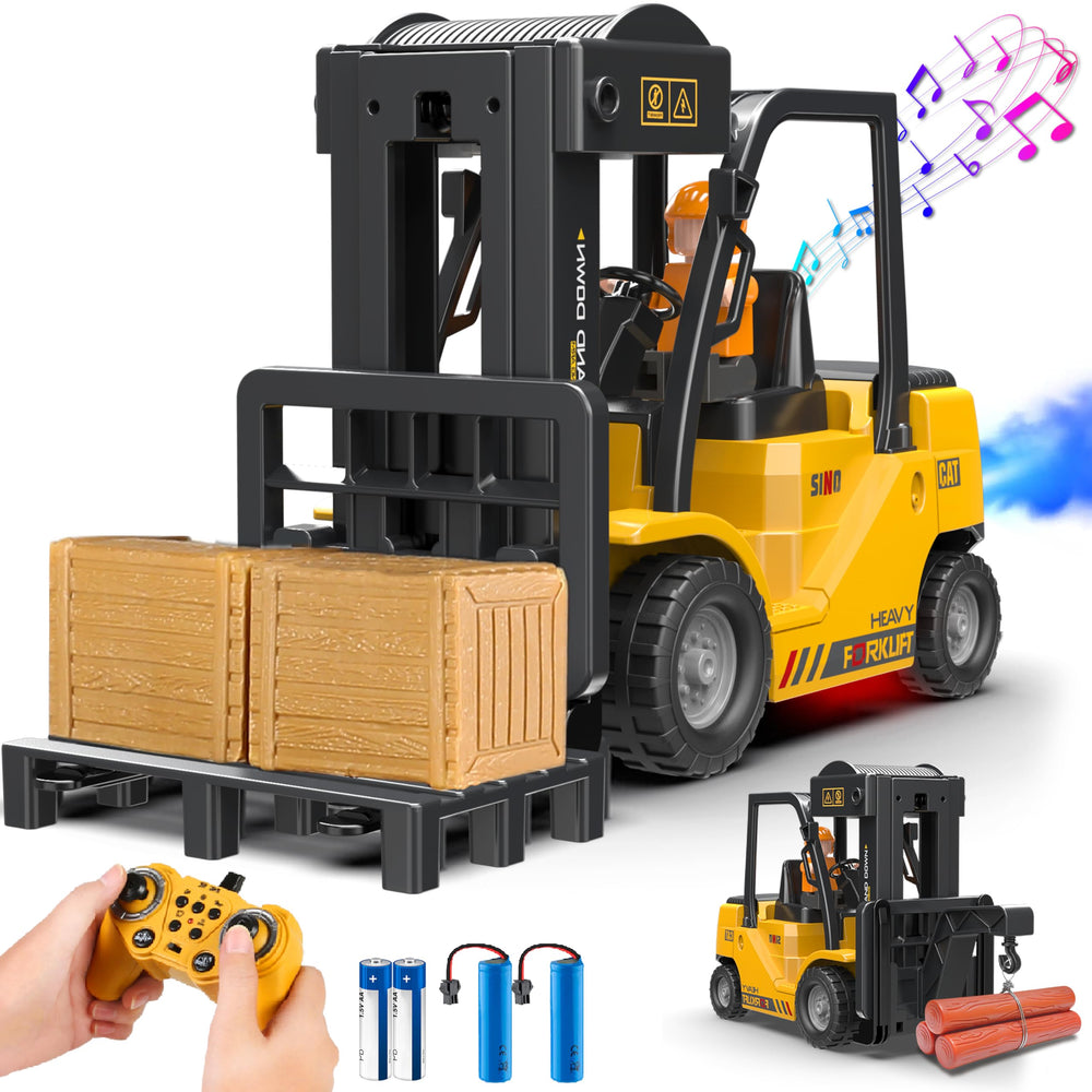 VWAHNANA RC forklift front view highlights sturdy design for durable kids' play sessions.