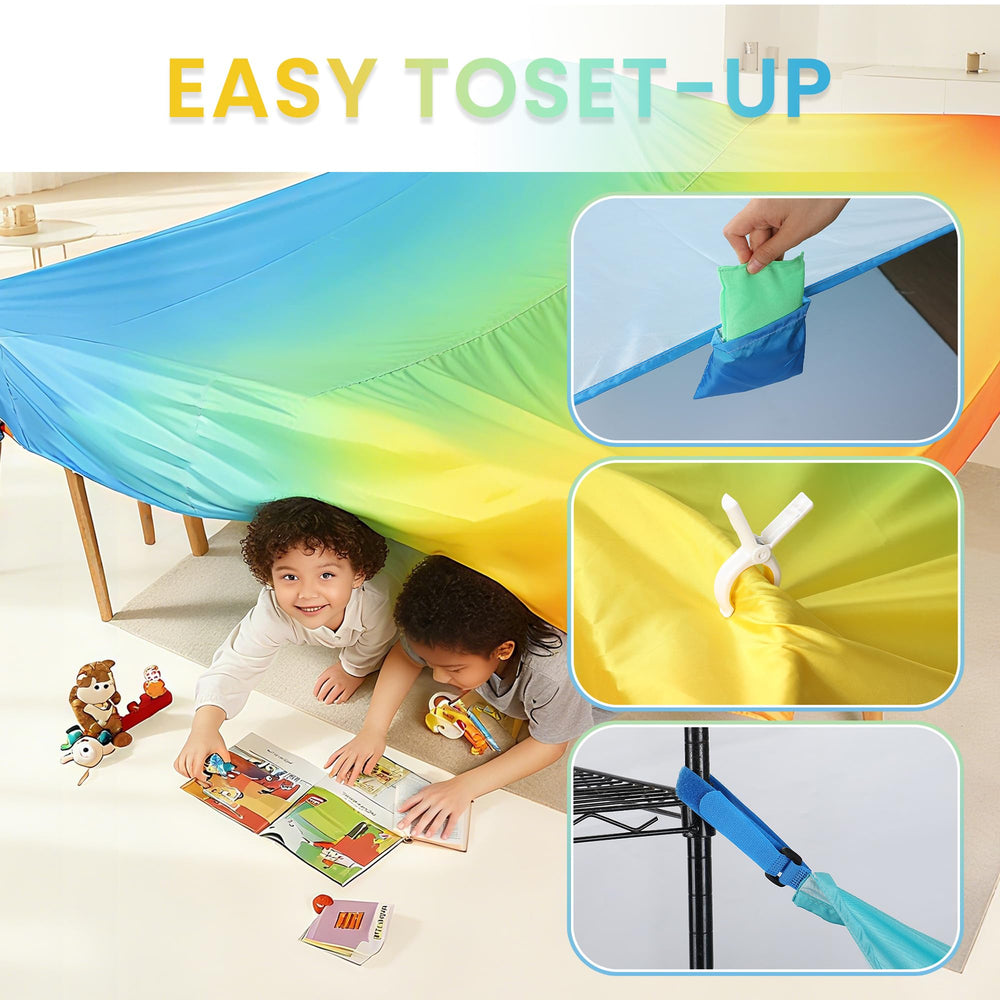 Close-up of quick-setup features for indoor or outdoor use.