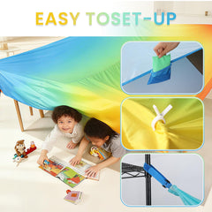 Close-up of quick-setup features for indoor or outdoor use.