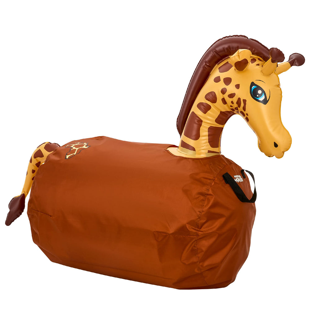 WADDLE Hip Hoppers yellow giraffe inflatable side view for active indoor and outdoor bouncing