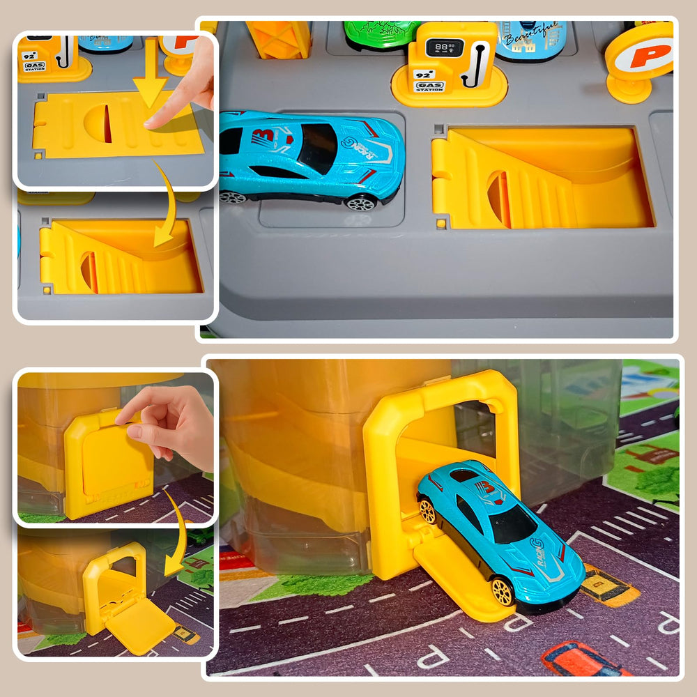 Waivvy rotate-and-chase track showing cars circling and exiting
