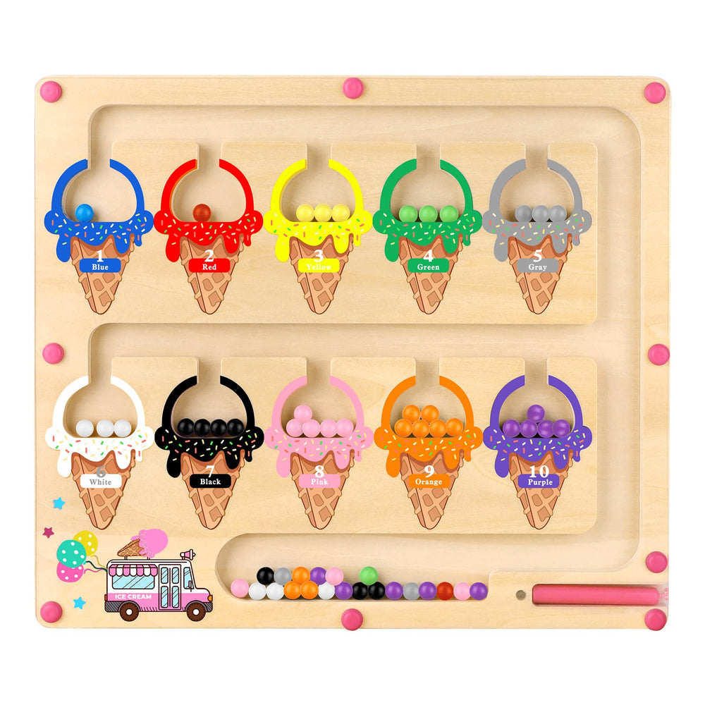 WakeInsa magnetic color and number maze ice cream image for color and number matching