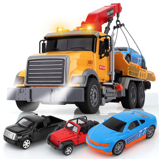 wakeInsa tow truck toy set with a 15-inch truck, ideal for imaginative roadside rescue play