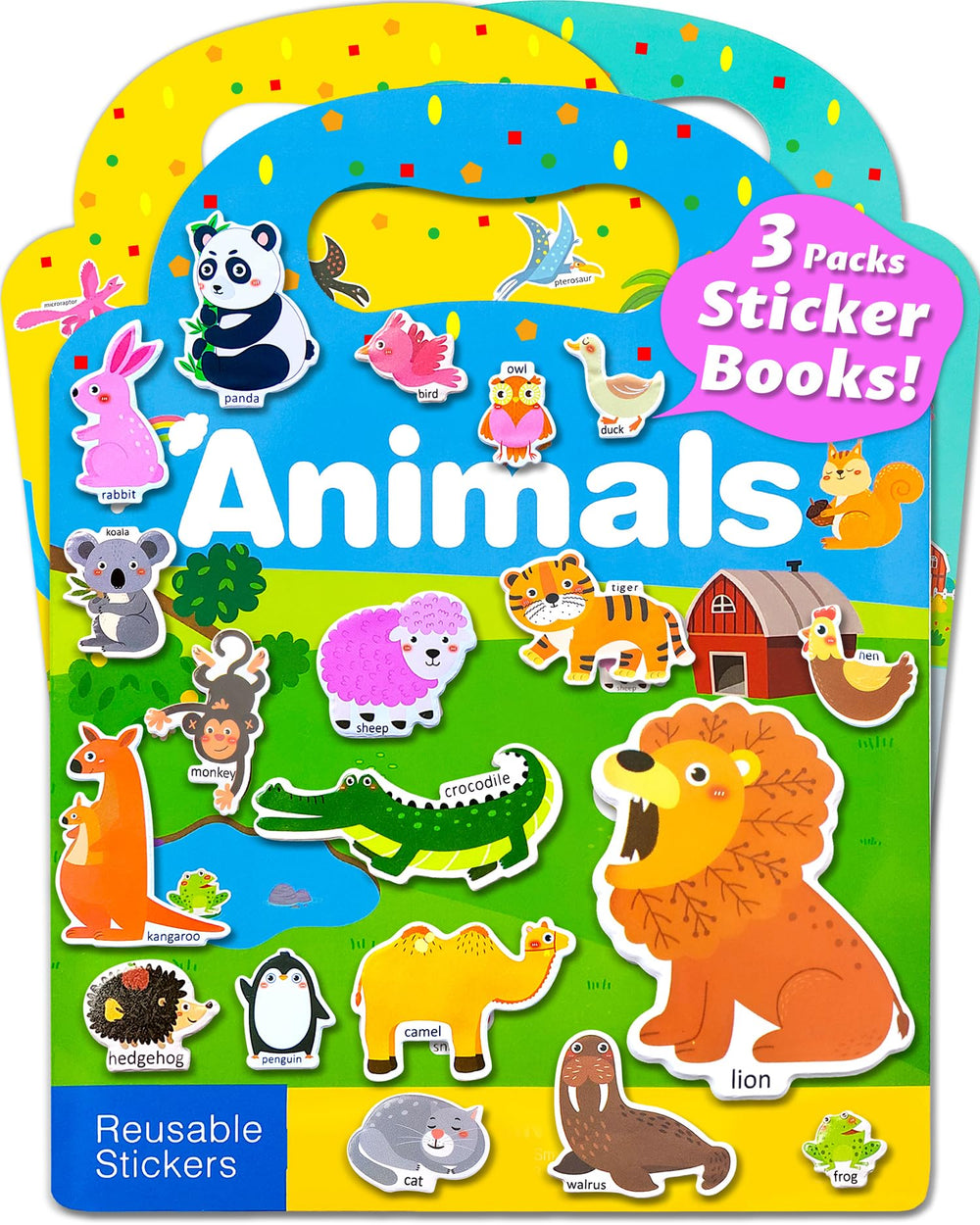 Walenced reusable sticker book with animals theme for imaginative play.