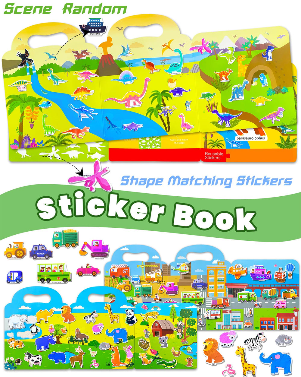 Walenced vehicles theme sticker book inspires storytelling and motor skills.
