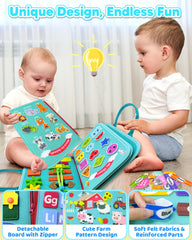 Walenty Busy Board farm-themed puzzle encourages problem solving during play.